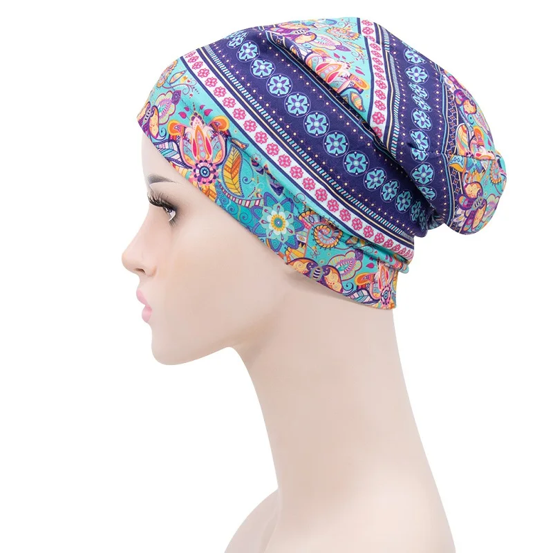 New Women Winter 2 Layers Print Hedging Cap Outdoor Sports Windproof Soft Fashion Beanie Hat