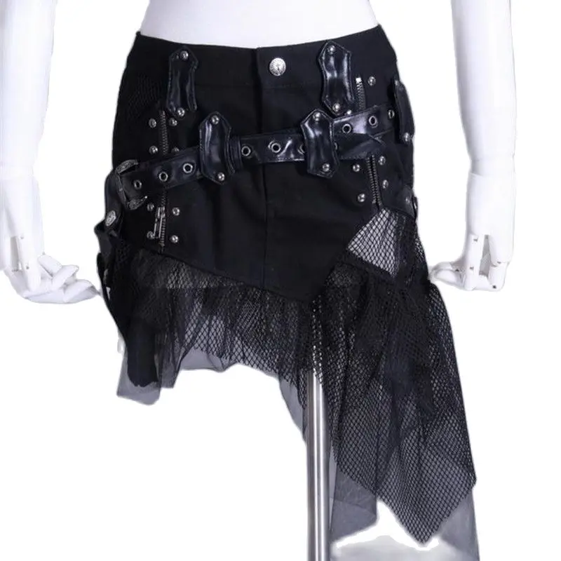 Short skirt black gothic punk mini skirt with belt and bag rqbl rq-bl