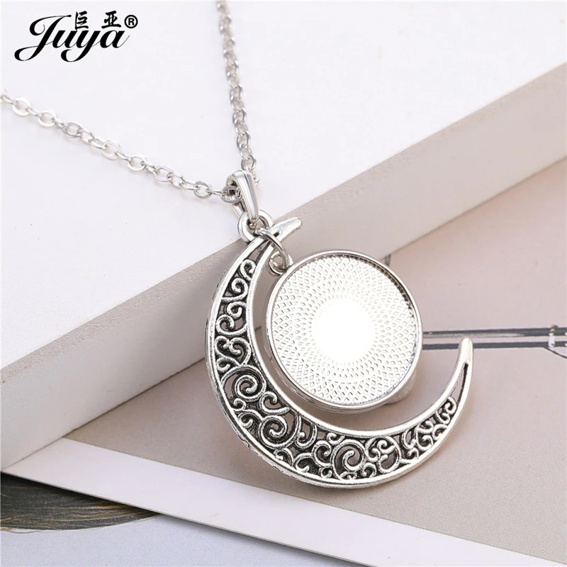 JUYA Jewelry DIY 5PCS Size 45+5cm Metal Chain Length Ancient Moon Necklace Pendant Cabochon For Women Jewelry Making Accessories