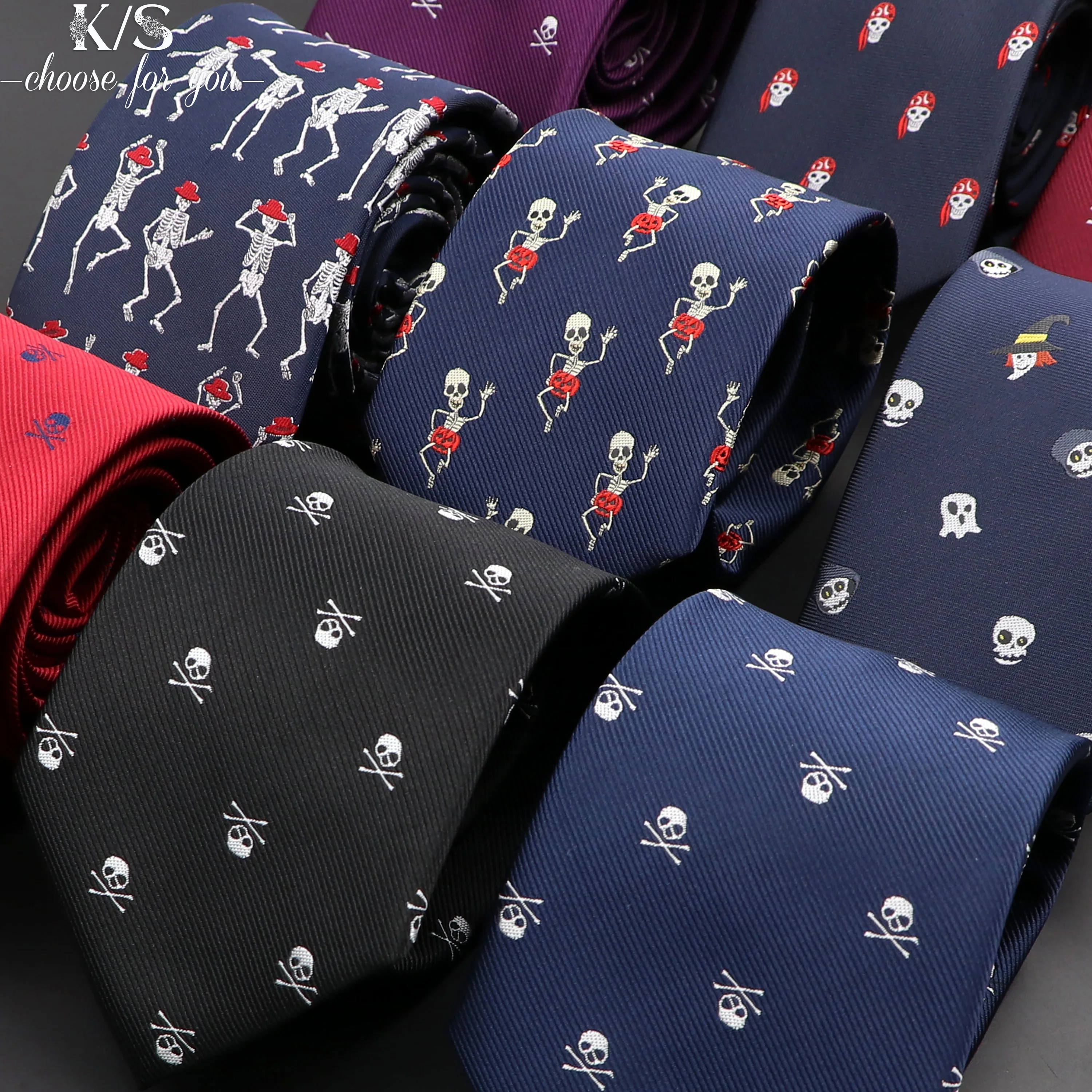 New Casual Skull Ties For Men Classic Slim 8cm Polyester Neckties Fashion Man Tie Gift For Men Wedding Groom Business Necktie