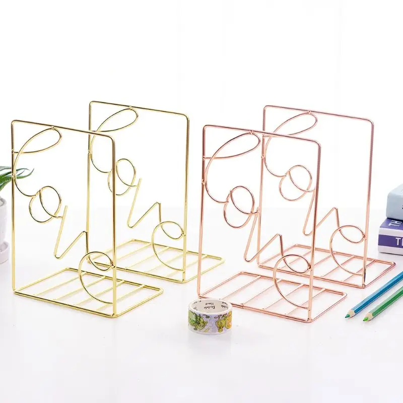 1 쌍 크리 에이 티브 사랑 모양의 금속 Bookends 데스크 책 스토리지 홀더 선반 책 주최자 스탠드 사무실 학생