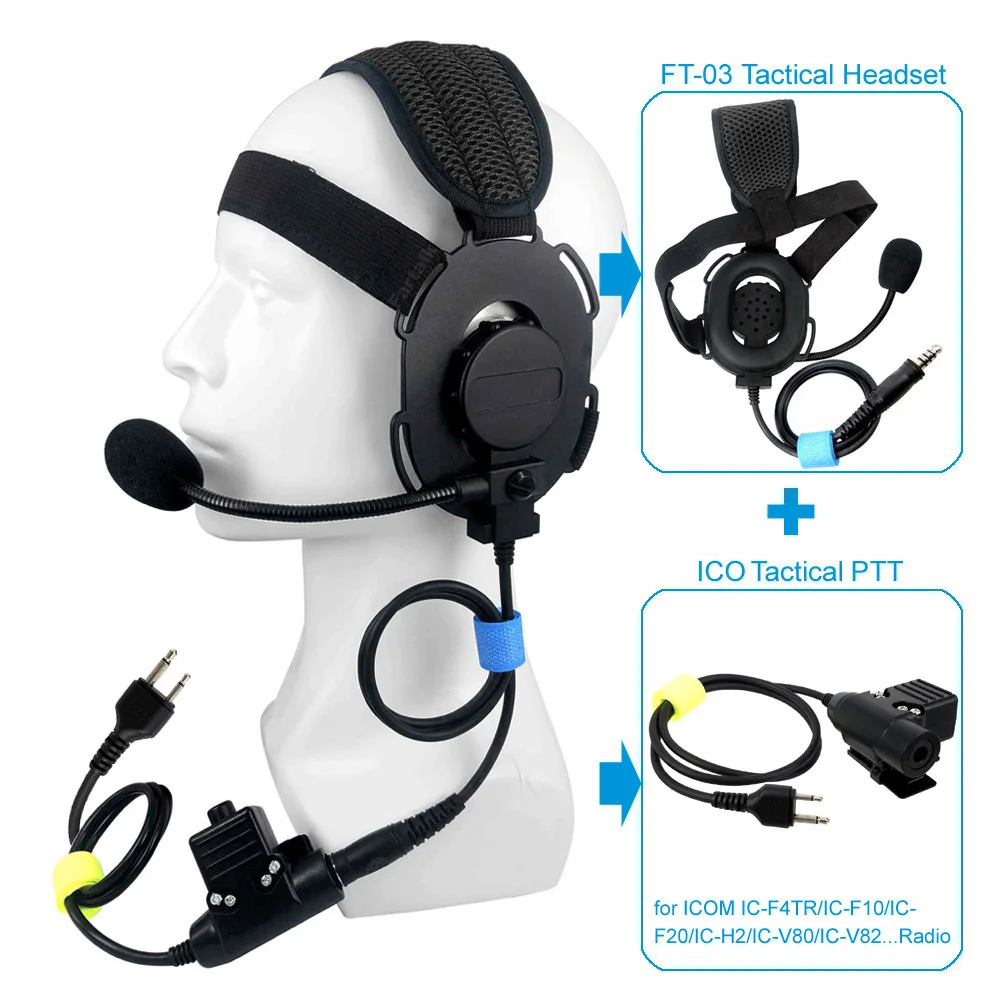 Micro-casque tactique U94 PTT, pour ICOM IC-F4TR IC-F10 IC-F20 IC-H2 IC-V80 IC-V82 talkie-walkie ft-03