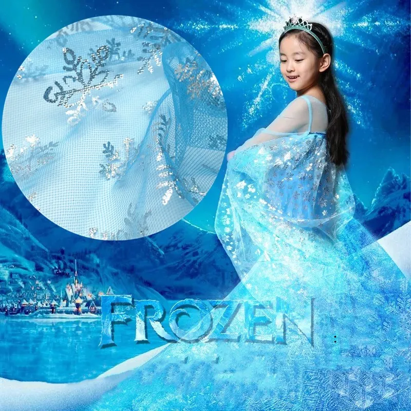 Width1.55 m Blue Snowflake Sequin Fabric Organza Diy Party Decor Princess Dress Winter Wonderland Decorations Christmas Supplies