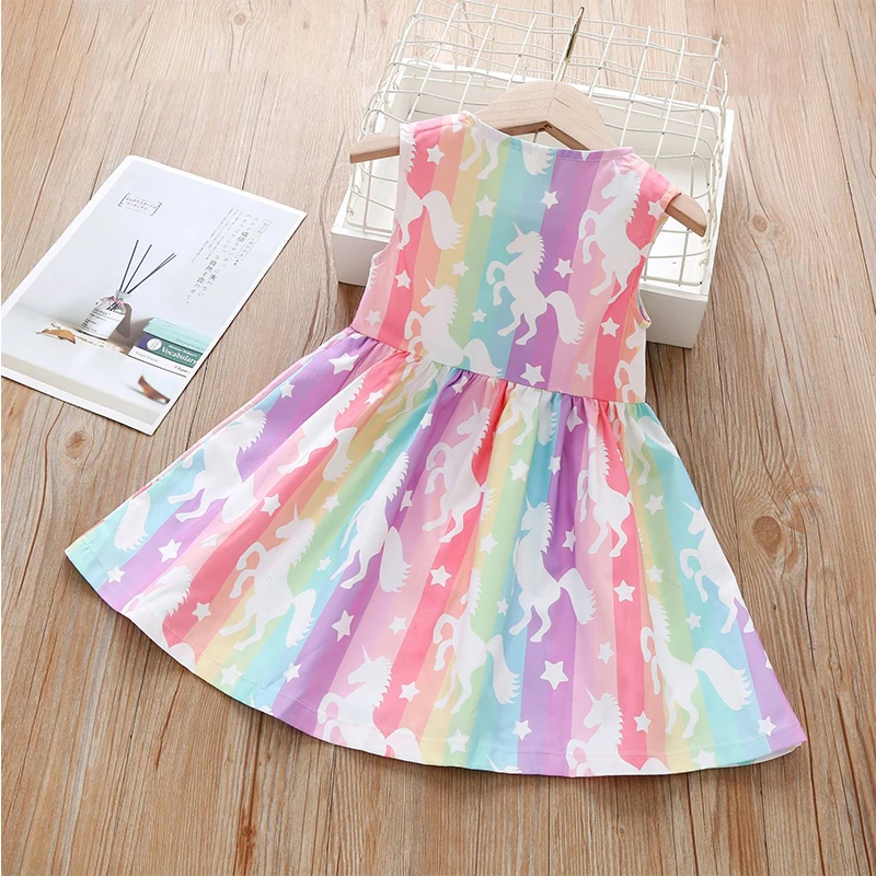 New Girls Dress Summer Children's Western Style Vest Princess Dresses Baby Girls Sleeveless Unicorn Dress Party And Wedding