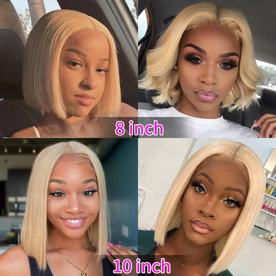 613 Lace Frontal Wig Honey Blonde Colored Human Hair Wigs For Women 180% 4x4 Closure 13x4 Straight Lace Front Short Bob Wig