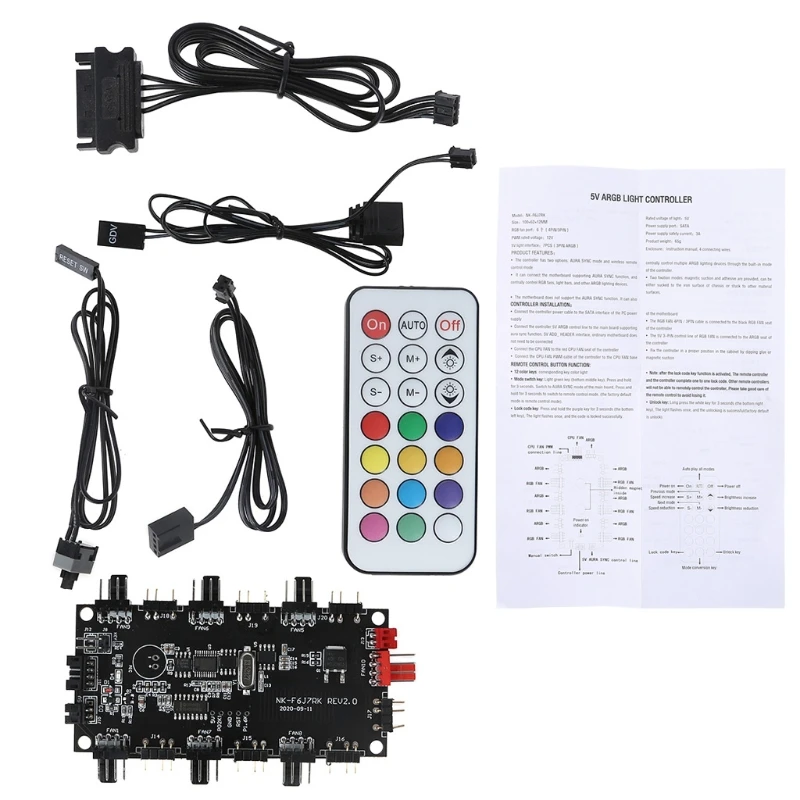 2-In-1 Pwm & Argb Controller Hub 8 Poorten 12V 4Pin Fan & 5V 3Pin draadloze Ir Rgb Remote Adapter
