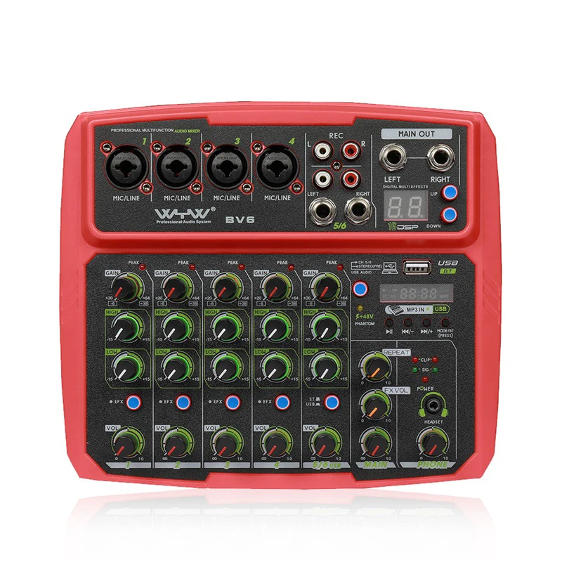 Scheda audio Bluetooth della città della CELLA Mixer a 6 canali Home Stage USB piccolo Mixer strumento microfono auricolare a disco U disponibile