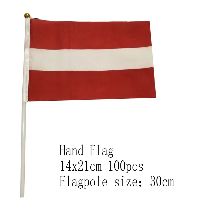 

zwjflagshow 14*21cm 100pcs Latvia Hand Waving National hand Flag with plastic Pole for advertisement decoration