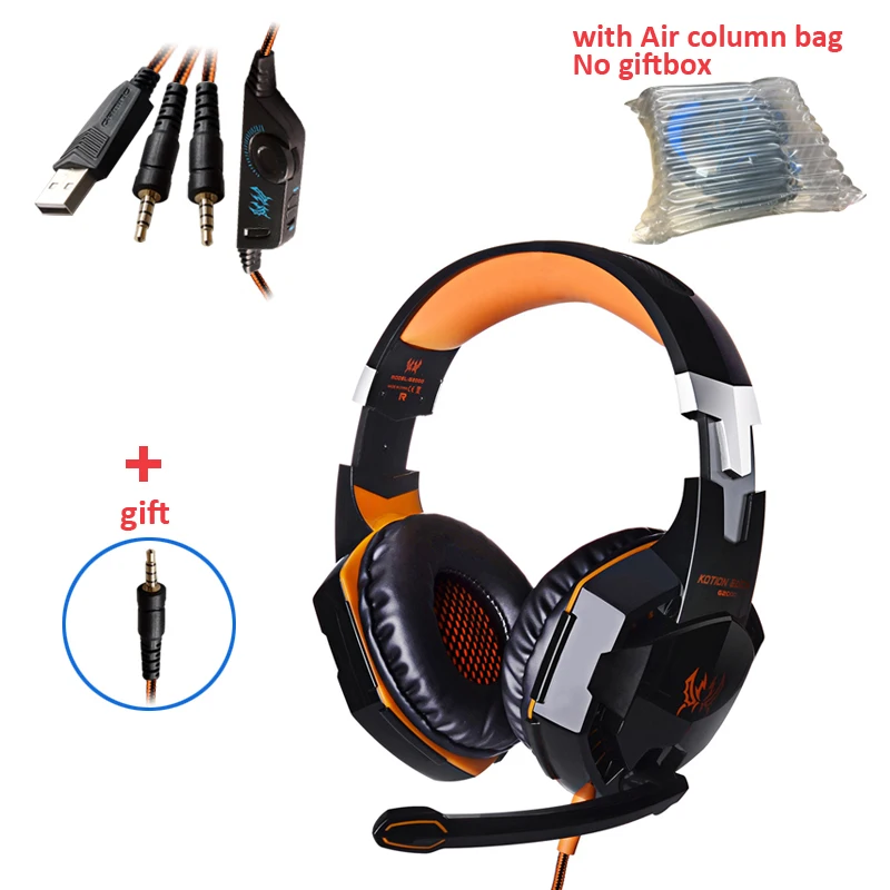 G2000 Orange Gaming Headset Deep Bass Stereo Casque Wired Headphone Glowing Earphone with Microphone for PS4 XBOX PC Laptop