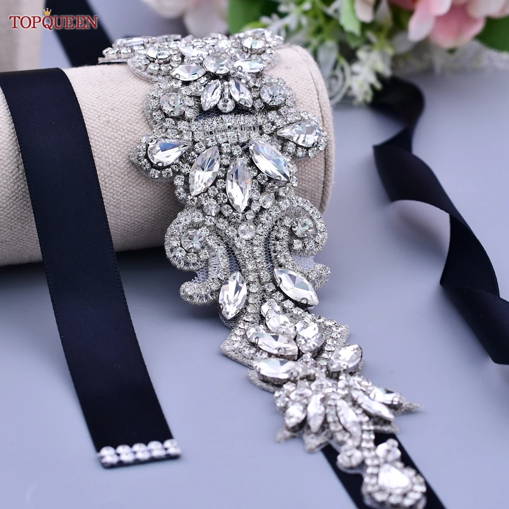 TOPQUEEN S12 Silver Rhinestone Belt Luxury Bridal Wedding Accessories Women\'s Dresses Appliques Marriage Decoration Girdles