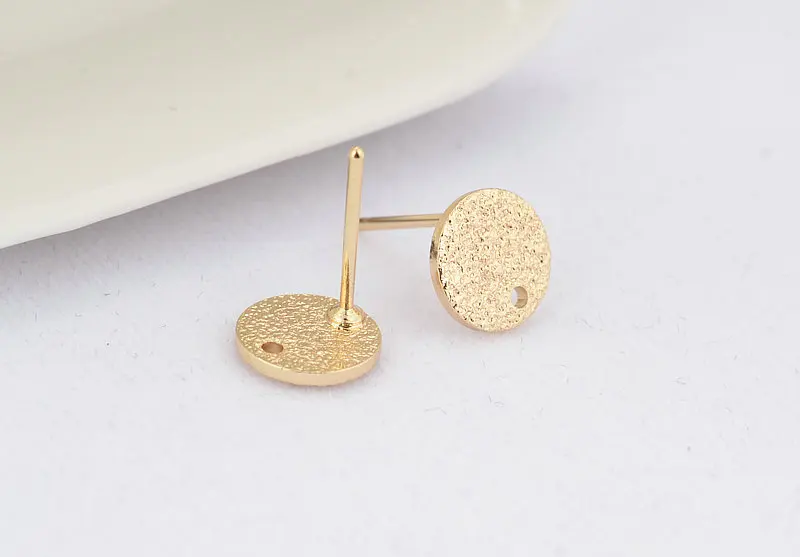 Banhado a ouro Round Stud Earring Findings, Brincos DIY, Acessório Jóias, 8mm, 14K, 6pcs