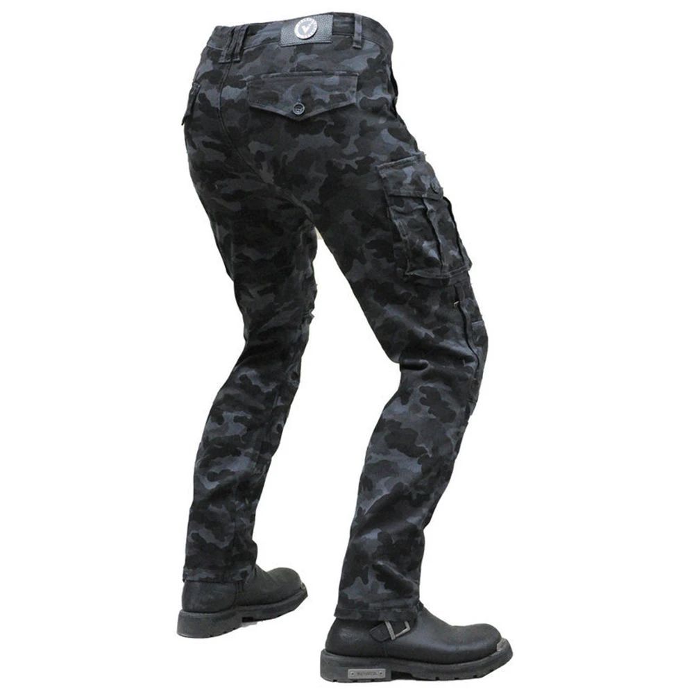 Calças de brim estiramento de moto do exército verde mar azul impresso calças casuais homens camo engrenagem protetora equitação jeans personalidade 2021 novo