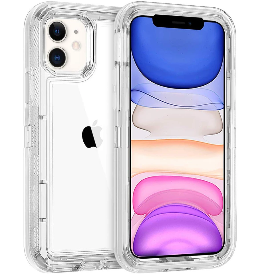 Funda 3 en 1 para iPhone 15 14 11 12 13 16Pro Max MINI XR XS X XSMAX SE 6 7 8 Plus, transparente resistente a golpes con acabado brillante