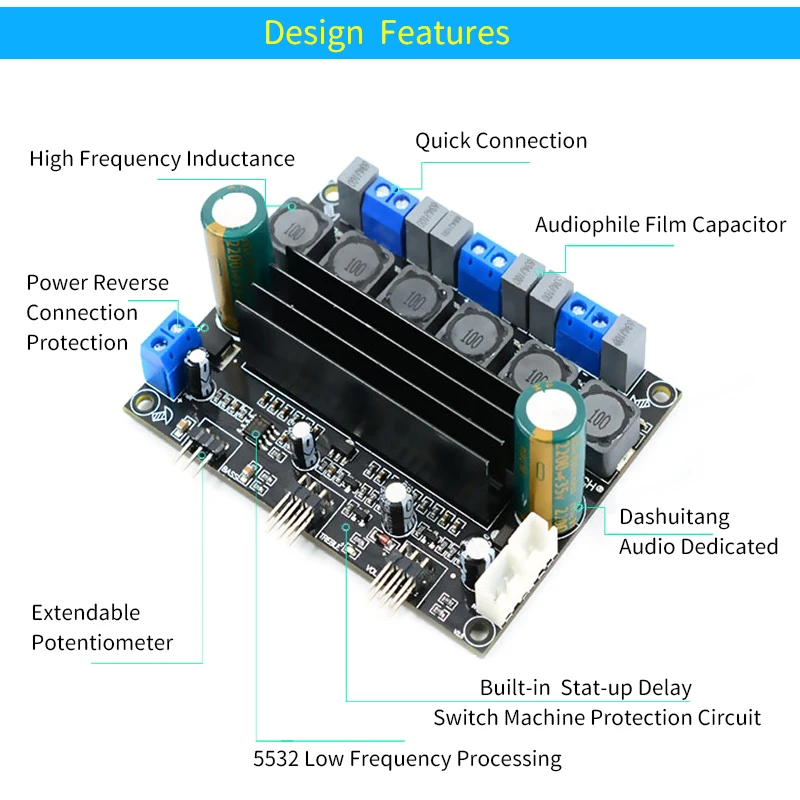 JuniFirePai3116 2.1-ハイパワーアンプパネル,2x80W 100W,拡張可能な電圧計ケーブル,3チャンネル