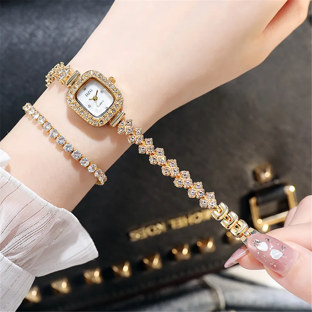 Rose gold crystal Bracelet Women Watches Luxury Fashion Stainless Steel Ladies Quartz Wristwatches 2021 Simple Small Woman Clock