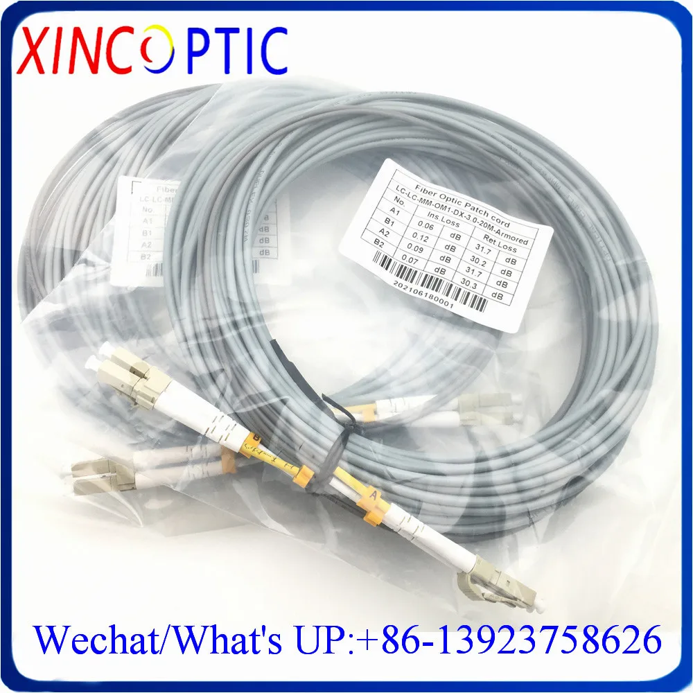 5/10/15/20M MM OM1 62.5/125 3.0mm Duplex LC-LC Twin Armored Fiber Cable,LCUPC to LCUPC Fiber Optical Patch Cord Cable Connector