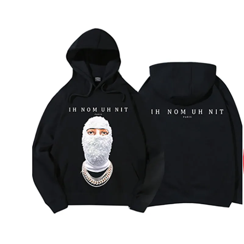 Autumn Winter IH NOM UH NIT Mask Hoodie Men Women High Quality Heavy Fabric Hip Hop Streetwear Hoodie Pullover