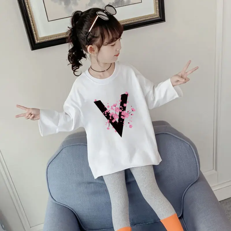 110-160 Cm Spring Autumn Girl Casual Long Sleeve Wide T-Shirt Baby Kids Children Oversize Tee