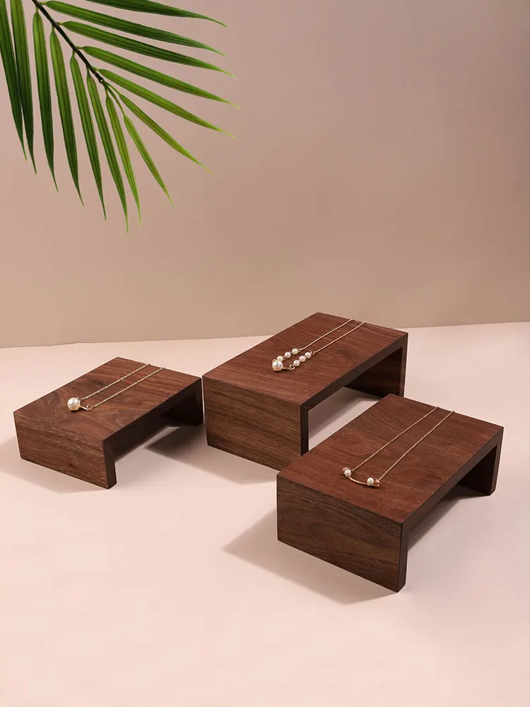 Black Walnut Solid Wood Jewelry Display Holder Rings Earrings Pendant Display Riser Stool