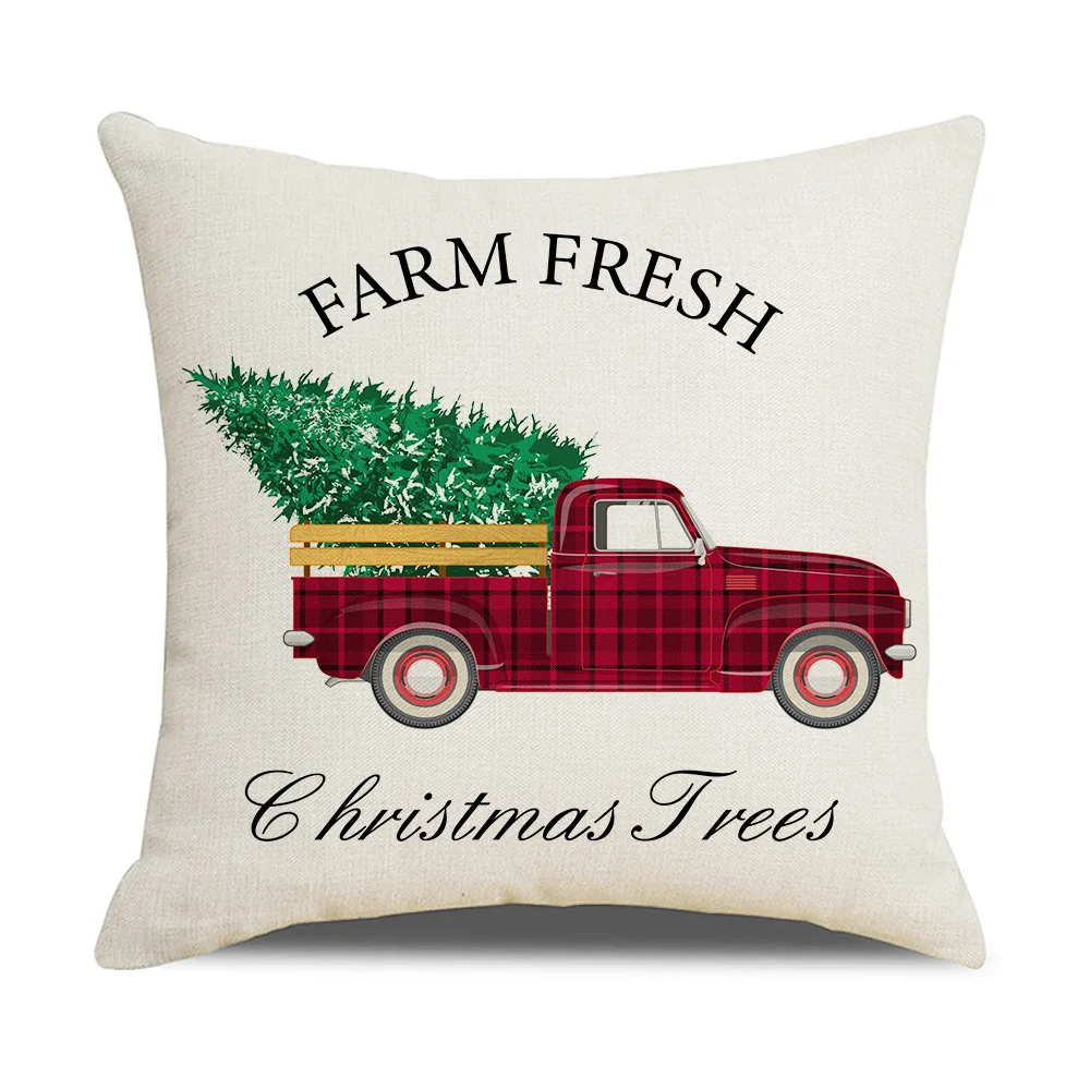 Christmas Pillow Covers 18x18in Santa Claus Branches Garland Red Car Throw Pillowcase Farmhouse Cushion Cover for Home Decor