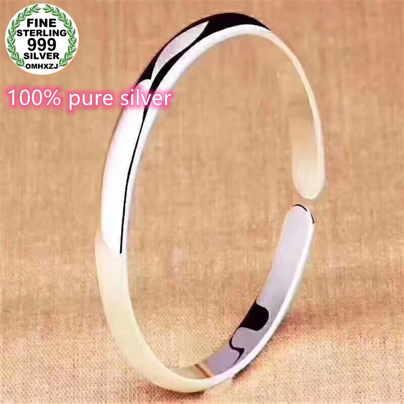 

999Sterling Silver Ladies Elegant Bracelet High Quality Open Glossy Chaise Silver Bracelet Wrist Jewelry Engagement Jewelry Gift