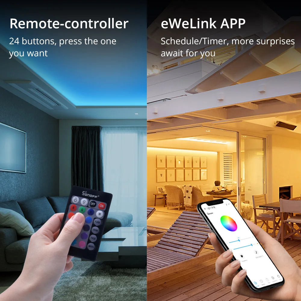 SONOFF L2 2M/5M RGB LED 라이트 스트립 디밍 가능 방수 다채로운 유연한 원격 제어 eWeLink 지원 Google 홈