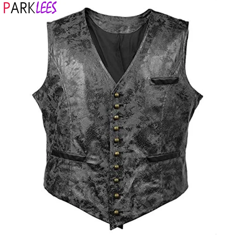 Men\'s Steampunk Cosplay Costume Vest Jacket 2020 Brand New Rivet Button Faux Leather Cowboy Waist Coat Chalecos Para Hombre