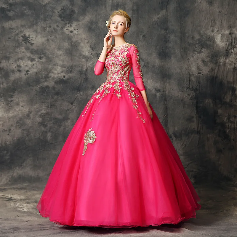 Robe de soirée en dentelle à manches longues, robes de reconstitution historique vintage, 4 couleurs, robe de Quinceanera, 15 ans, 2024 nouveau, luxe