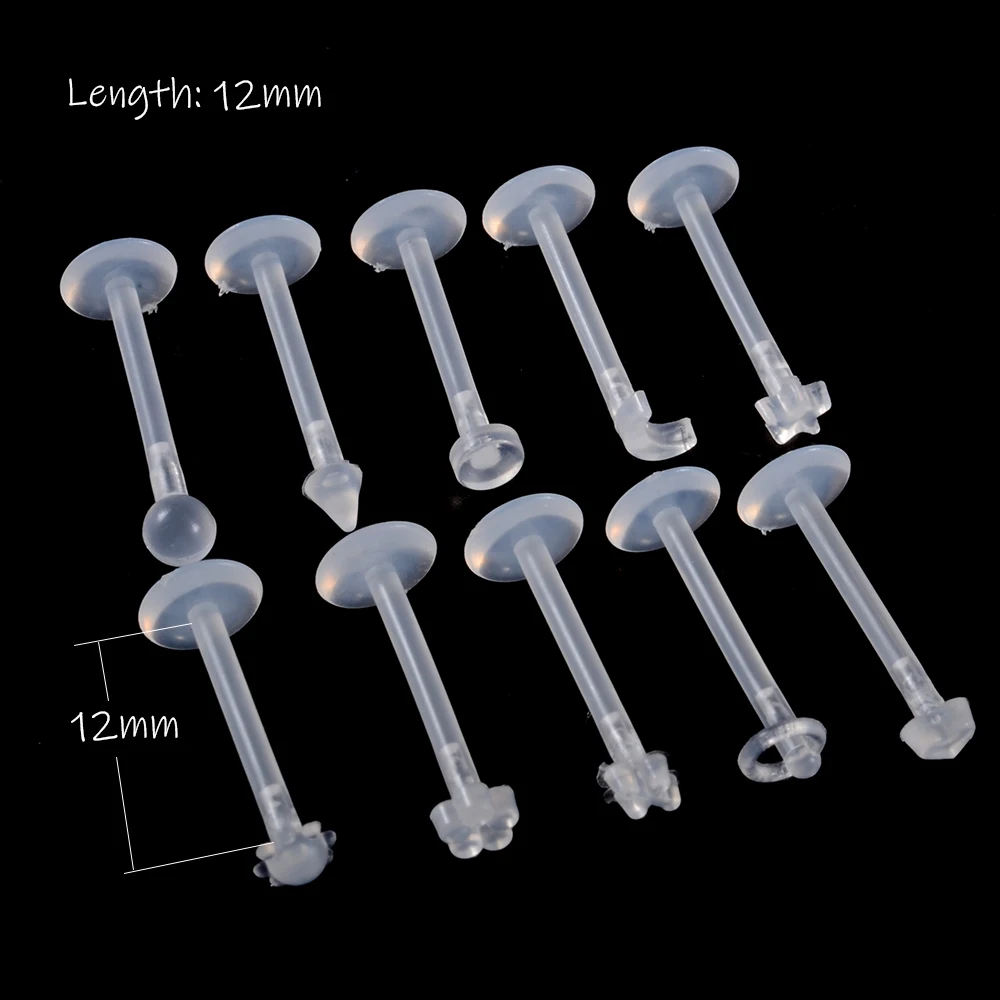 10pcs Transparent Bioplast Flexible Labret Stud Push-in Lip Piercing Ring Ear Cartilage Tragus Helix Piercing Fashion  Jewelry