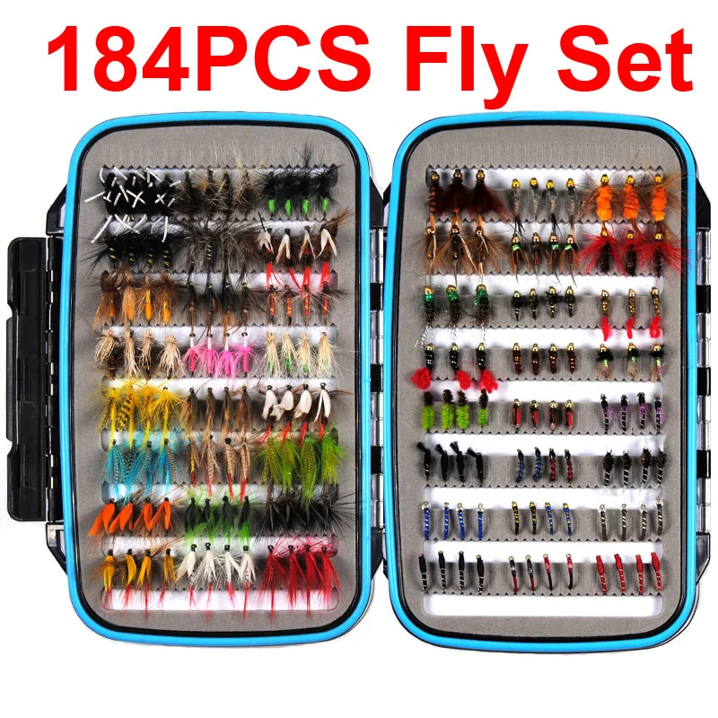 184Pcs Assorted Fishing Fly Case Set Wet Dry Nymph Fly Fishing Lure Box Set Fake Fly Lures For Trout Grayling Panfish Fish