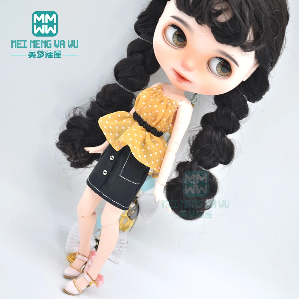 Blyth clothes fashion Polka dot shirt, high heels, mini skirt for 28-30cm Azone OB23 OB24 doll accessories