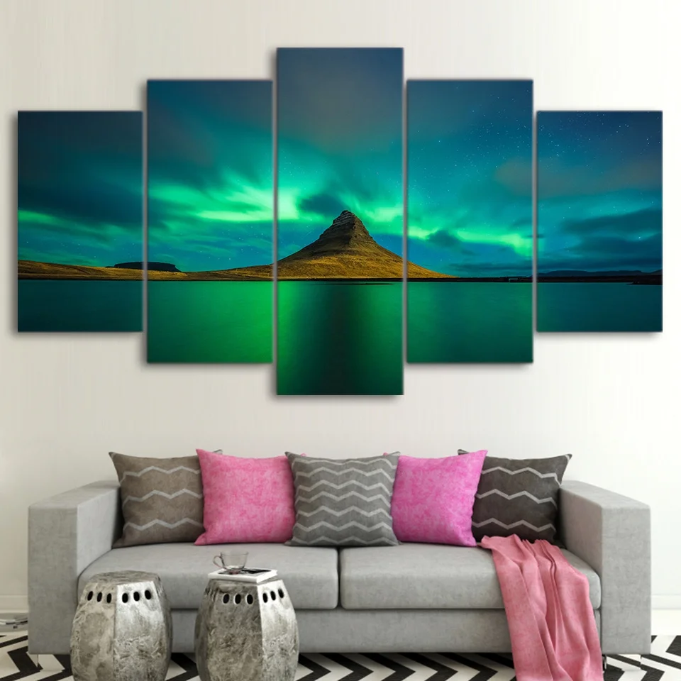 

HD posters of Aurora, modular painting, volcano poster, canvas wall art pictures, home decor for living room, 5 pieces