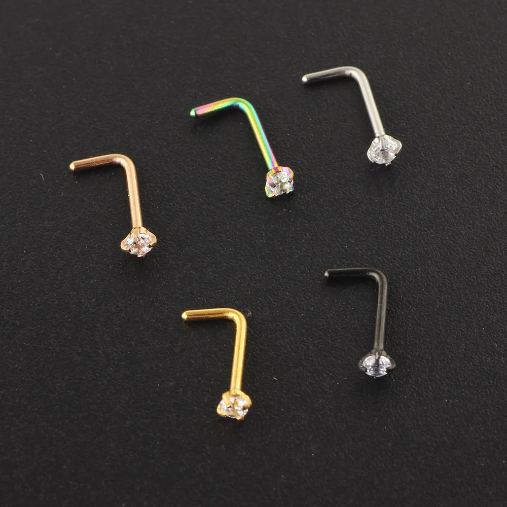 Rvs Crystal Neus Stud Pack 20G L Vorm Neus Ringen Set Hart Neusgat Piercing Set Rechte Pin Crystal stud Nose Ring