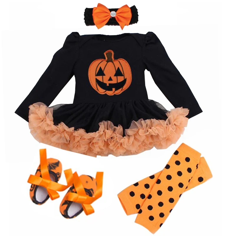 My First Halloween Costume Fashion Baby Newborn Toddler Infant Baby Girls Pumpkin Bebe Romper Jumpsuit Clothes Skull Outfits Set