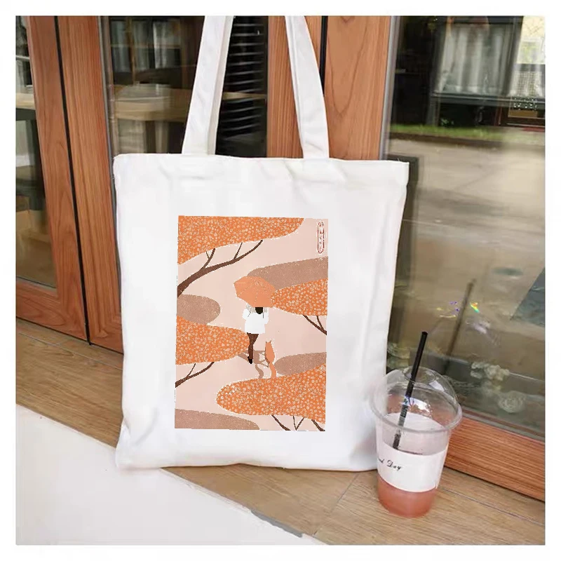 Women Canvas Shoulder Bag Art Print Daily Shopping Bags Students Books Bag Thick Cotton Cloth Handbags Tote for Girls