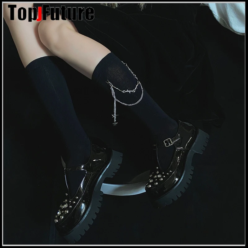 

Gothic lolita cosplay stockings Harajuku stockings children's Black Punk uniform STAR style long stocking with chain