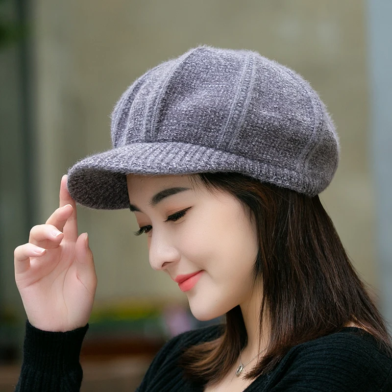 

H7768 Women Beret Hat Autumn Winter Korean Warm Thickened Knitted Cap Female Outdoor Casual High Quality Fashion Short Eave Hats