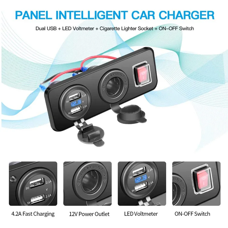 Extractme Dual USB Socket Charger Socket 4.2A Fast Phone Charging USB 12V Digital Voltmeter Auto Truck Car USB Charger