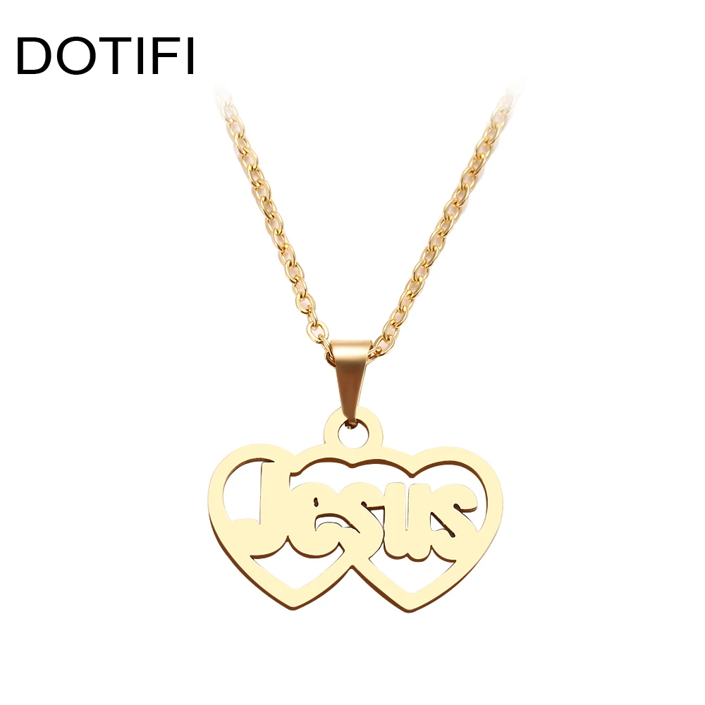 DOTIFI قلادة من الفولاذ المقاوم للصدأ للنساء رجل مزدوج القلب يسوع المختنق قلادة قلادة مجوهرات الخطوبة #2