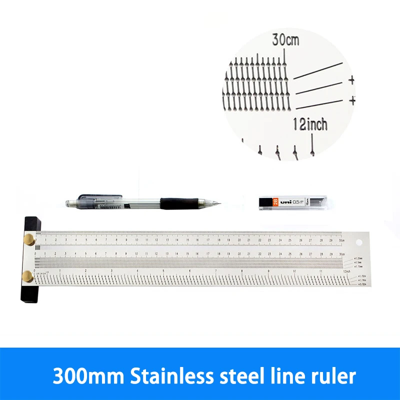 Multifunction Copper Cap Scale Ruler T-type Hole Ruler High-precision Carpenter Scribing Mark Line DIY Carpenter Measuring Tool