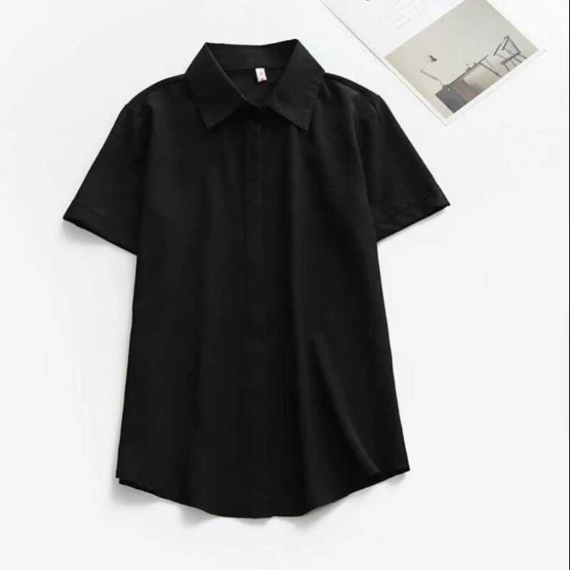 JMPRS Large Size Women White Shirt Summer Short Sleeve Office Ladies Black Button Up Tops Loose Solid Casual Blouse S-5XL New image 3
