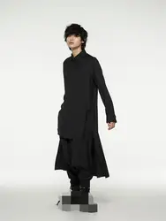 Men's Korean version of the new double neckline hem drawstring design classic dark large size shirt for both men and women