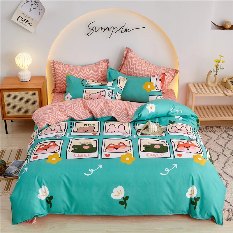 45 bedding set  3-4pcs / set gray blue flower bedding duvet cover set Pastoral bed sheet duvet cover