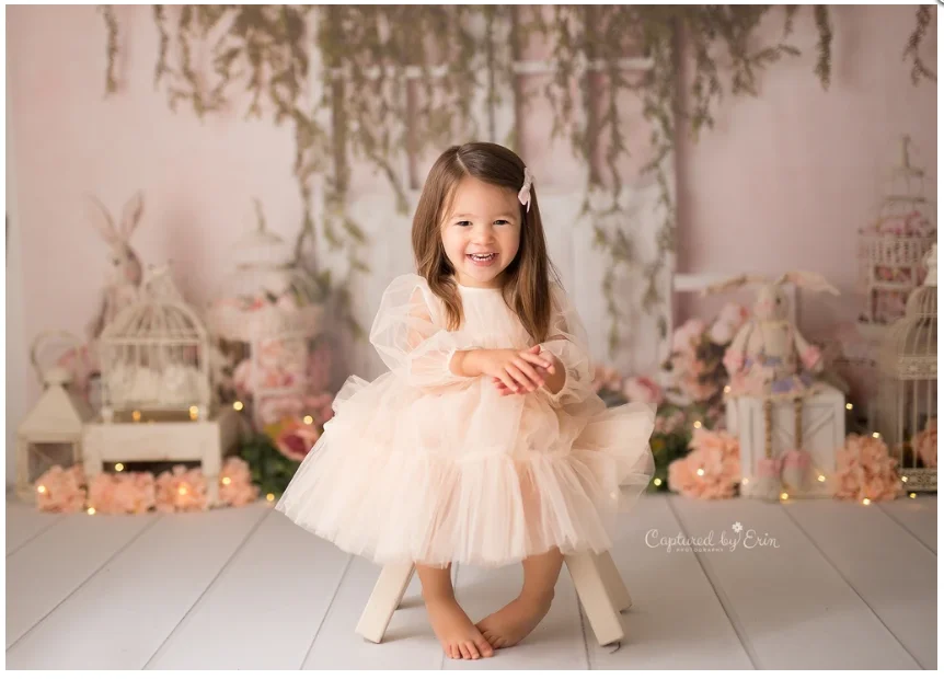 Cake Smash-Toile de fond de photographie florale pour nouveau-né, arrière-plan de lapin, porte en bois, rose, fille, photobooth, décors de studio