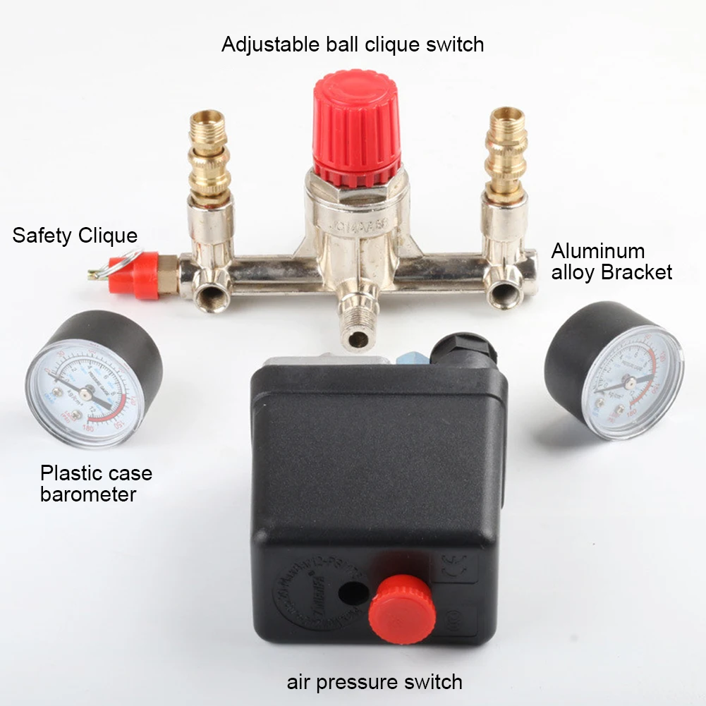 Imagem -06 - Alumínio Alloy Air Compressor Pressão Manifold Relief Regulator Gauges Válvula Switch 230220v 90120psi