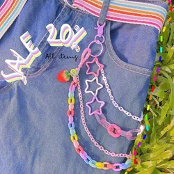 2023 Punk Rock Rainbow Resin Chain Waist Chain Men Women Key Chain Big Ring Wallet Keychain Jeans Unisex Hip-hop Jewelry Gift