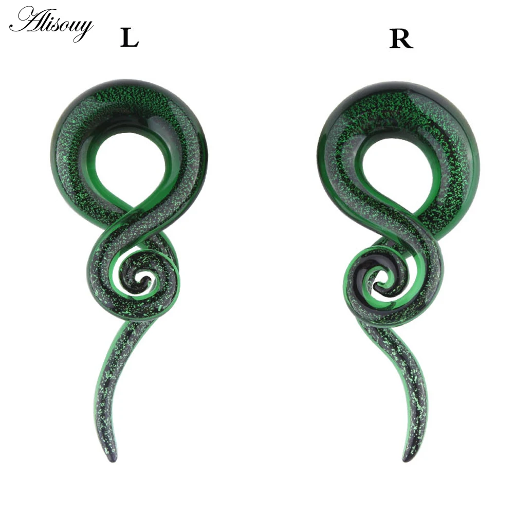 Alisouy 1 pair Glass Ear Spiral Taper Gauge Ear Plug Stretching Expander Piercing Glass Gauge 5-14mm Body Jewelry Piercing