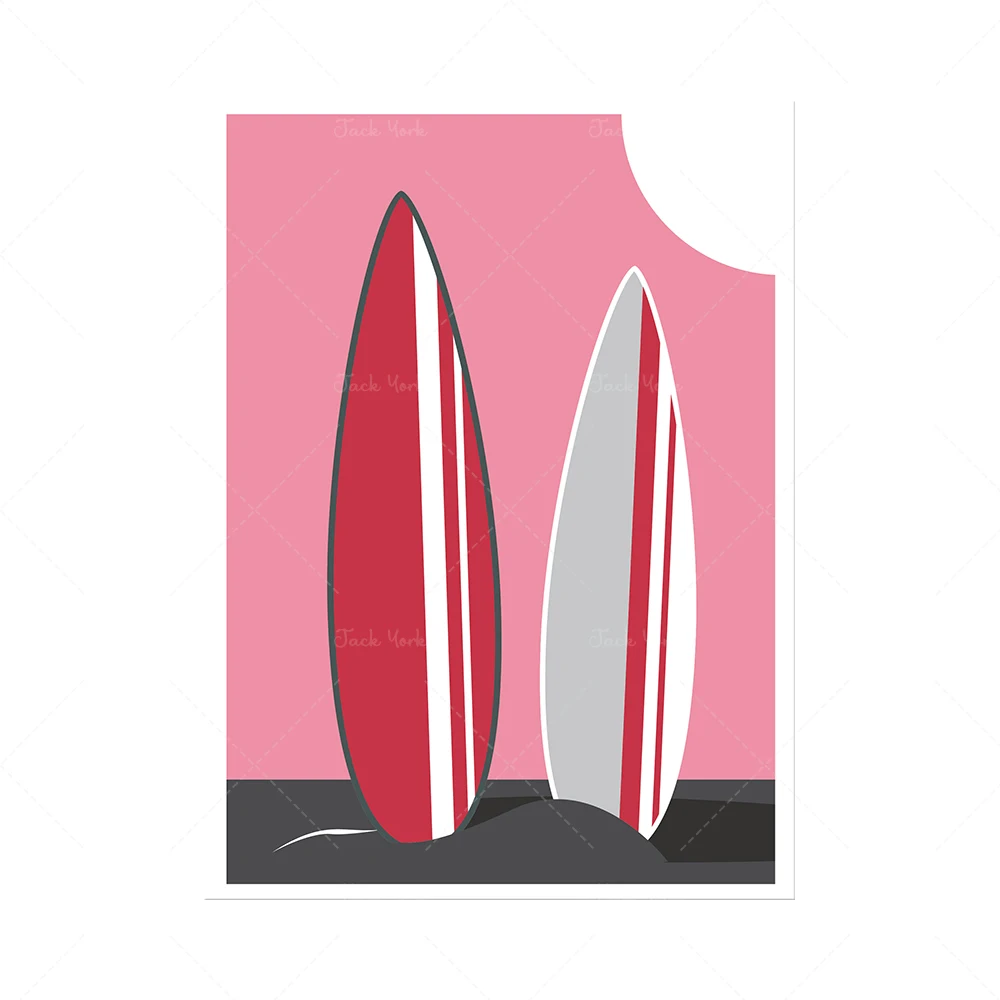 Pink White Surf Umbrella Sun, Beach Vacation Vintage Summer Wall Art, Boho Minimalist Poster Tropical Adventure, Gift Idea