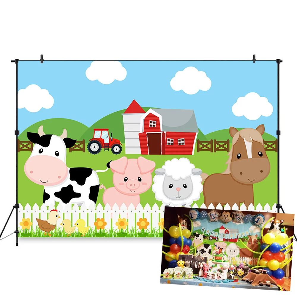 

Mocsicka Animals Baby Shower Background Safari Birthday Party Decoration Banner Farm Pig Horse Sheep Photo Backdrops