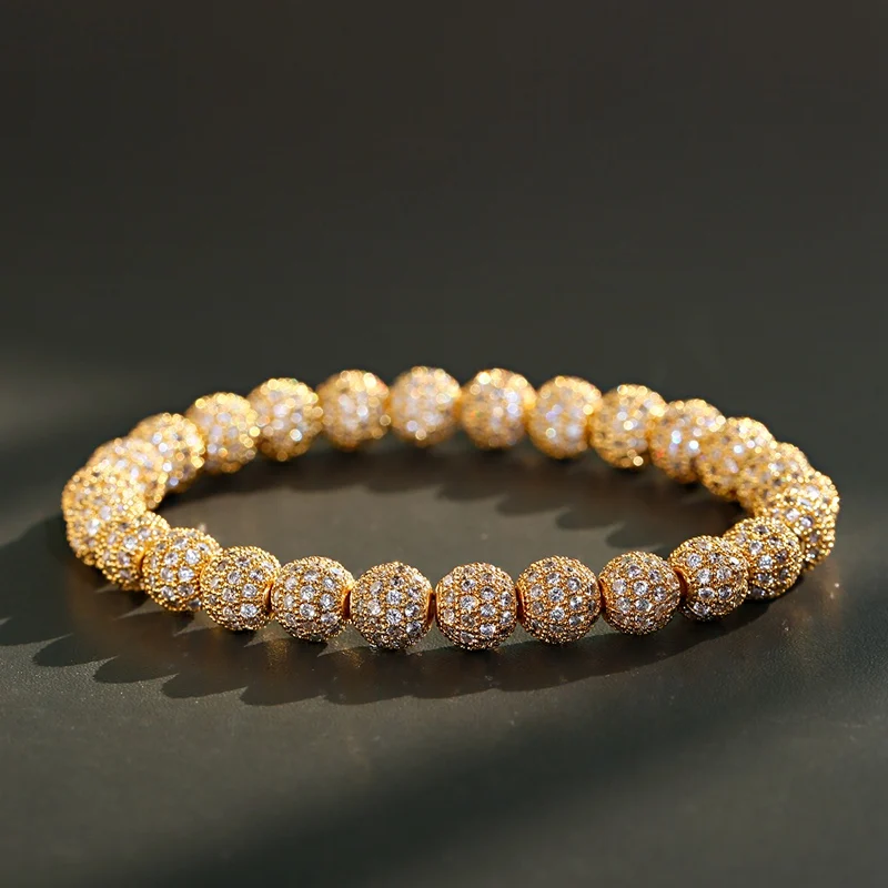 Luxury Gold Color Ball CZ Zircon Pave Weaving Bracelet Homme Men Fashion Beaded Bracelet Dropshipping